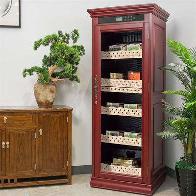 Goede prijs Vergrendelbare glazen deur aanraakbediening Rood Solid Wood Cigar Cooler Humidor online